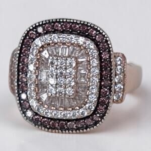 Vintage Bella Luce Sterling Silver Rose Gold Mocha Stone Statement Ring SIZE 6